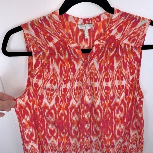 Joie Finnegan Ikat Pure Silk Pink Orange Button Up Sleeveless Tank Top Blouse XS - Picture 3 of 7